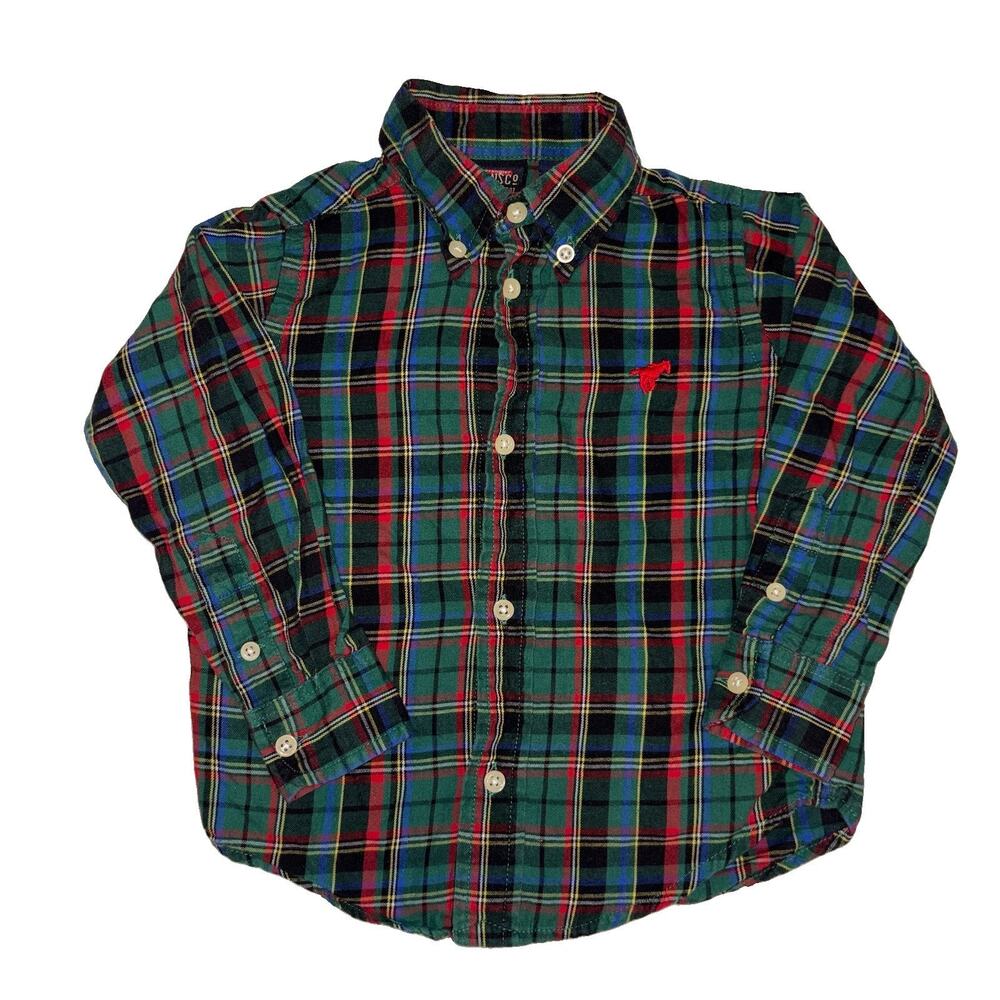 Wrangler Long Sleeve Red & Green Button Down Shirt Toddlers- Size 3T